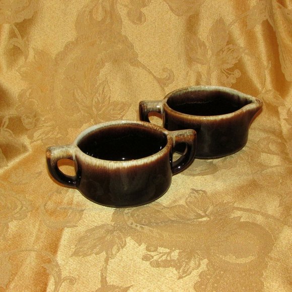 PFALTZGRAFF Gourmet Vintage Creamer & Sugar Bowl Brown Drip Glaze Pottery - Picture 10 of 12